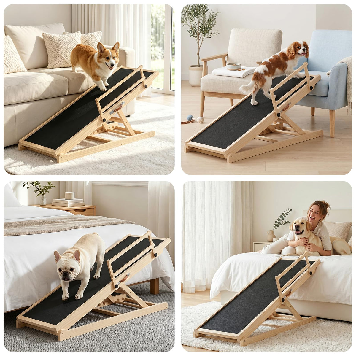 Dog Ramp for Bed (47“L*16”W*20.3"~27"H)