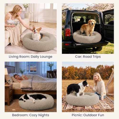 Washable Dog Bed Medium Size Dog (Cream Brown / 31.0"L x 31.0"W x 8.0"Th(Removable))