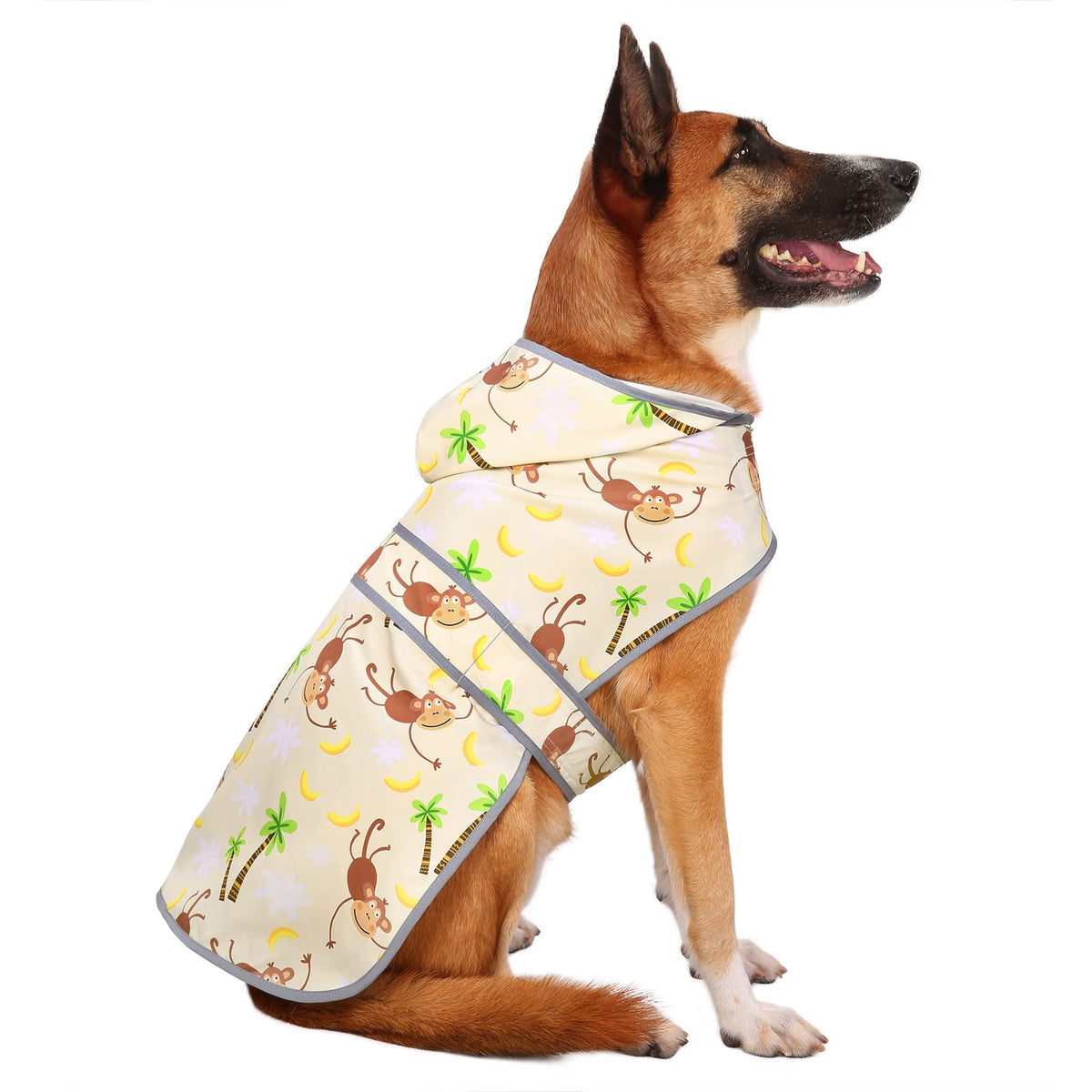 Dog Raincoat for Large Dogs Waterproof Jacket Hooded Rain Coats with Reflective Strips Leash Hole & Poncho Adjustable Fit (Monkey Banana / XX-Large)