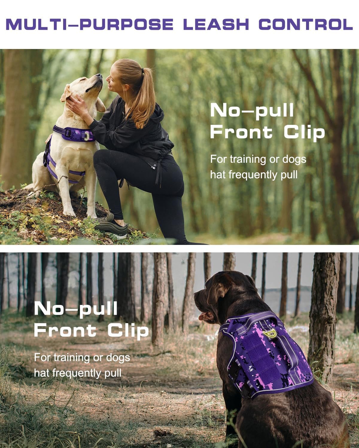Dog Harness Medium Sized Dog (Purple Camo / M(Neck:17-23",Chest:22-32"),35-50 lbs)