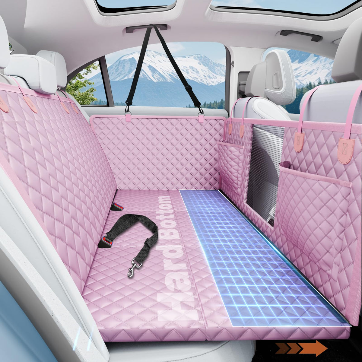 Dog Car Seat Cover for Back Seat (Pink / L - For Cars/SUV/ Sedans/MPV)