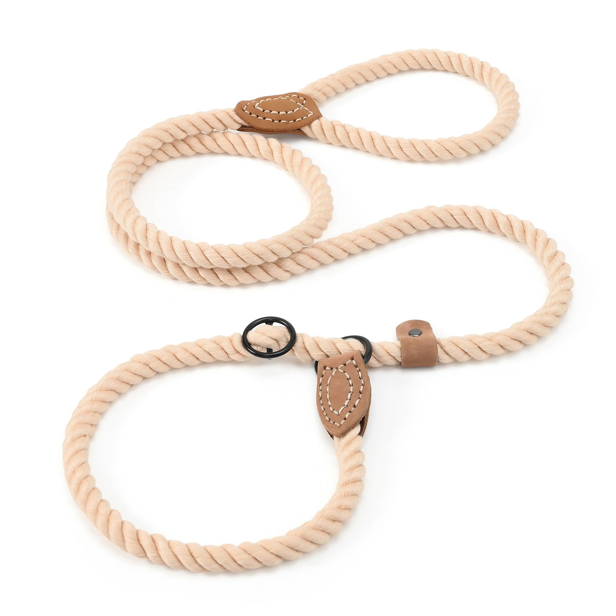 Heavy Duty Slip Lead No Pull Leash w Leather (Light Brown / 5 Feet)