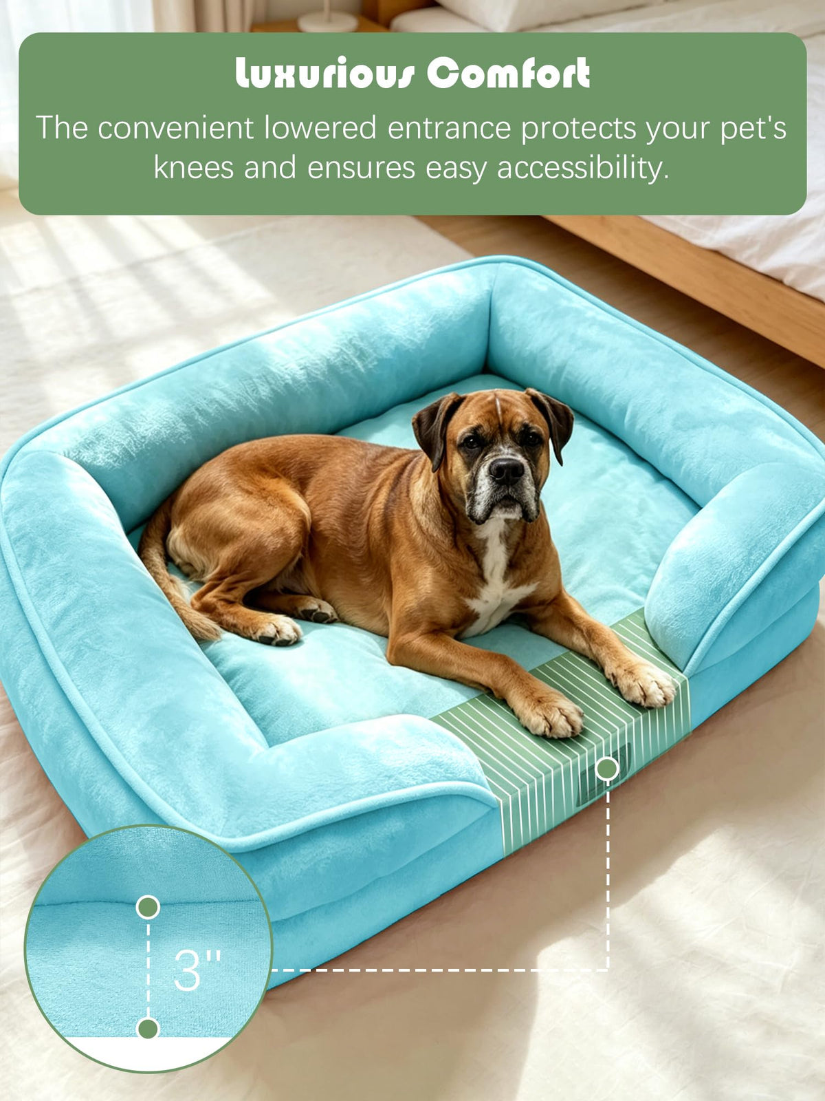 Orthopedic Dog Bed with Sides (38.0"L x 28.0"W x 6.5"Th / Ice Blue)