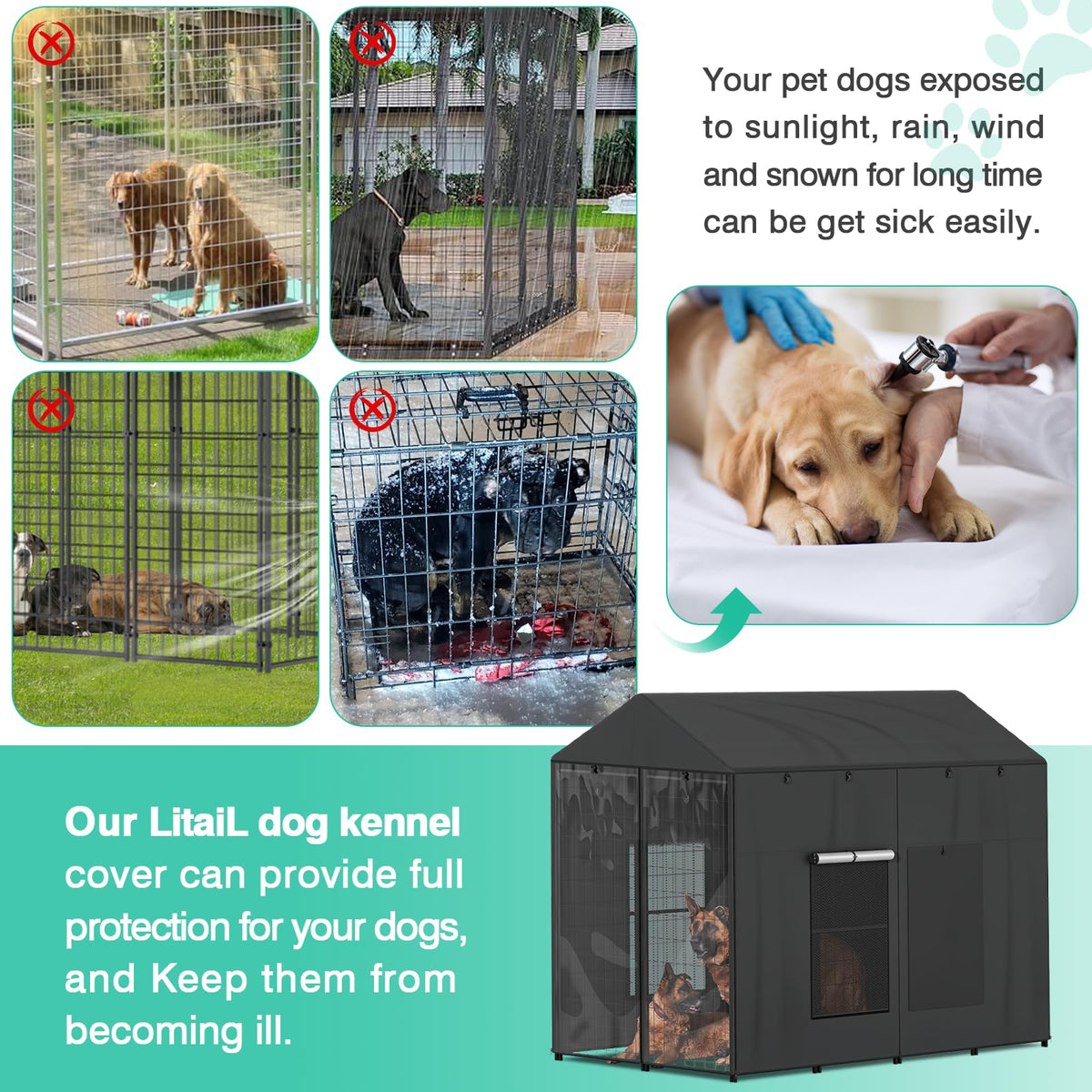 Outdoor Dog Kennel Cover 8'D x 4'W x 6'H (8'D x 4'W x 6'H)
