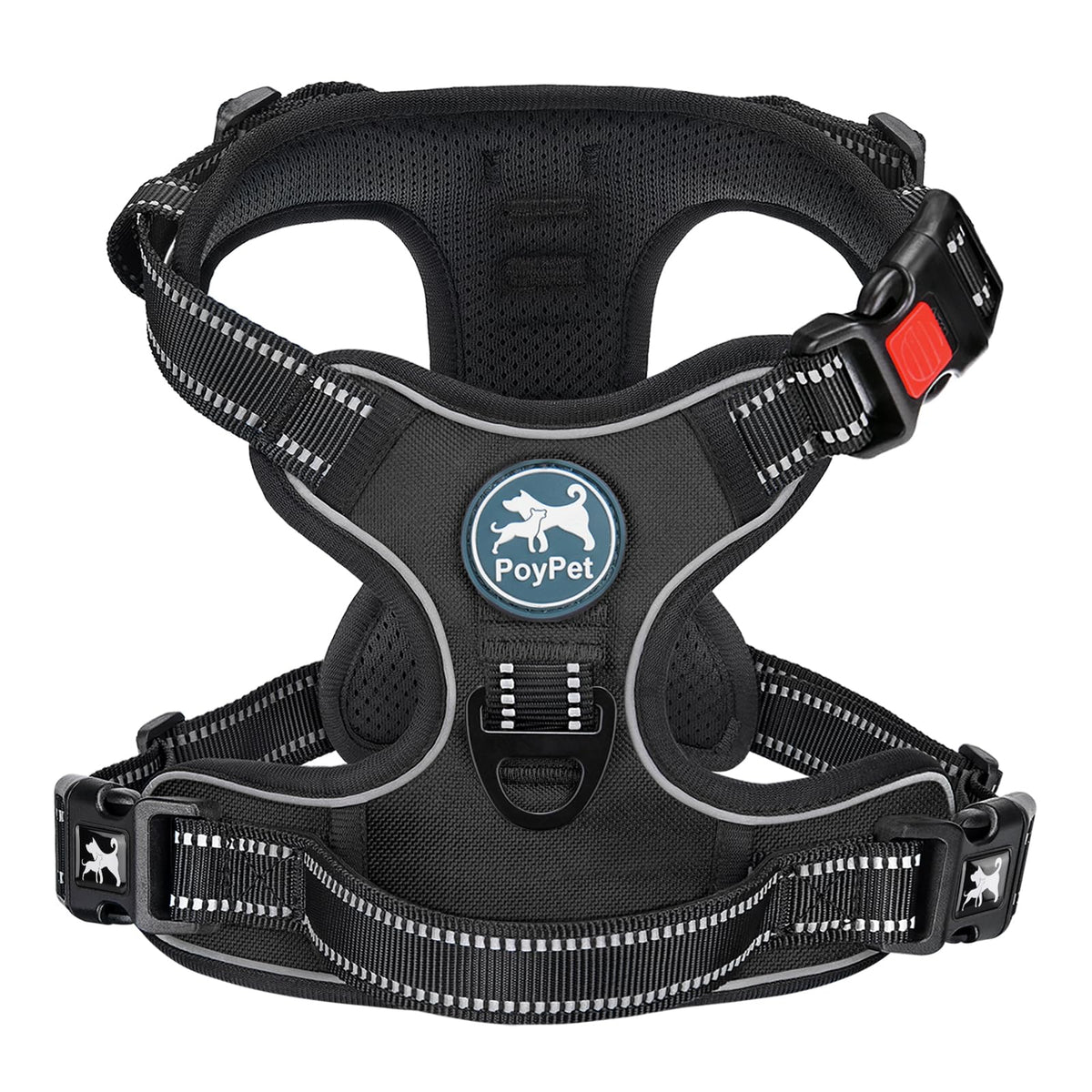 No Pull Dog Harness Medium with Front Clip & Neck Release Buckle (Medium / Black)