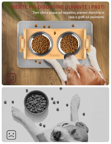 Elevated Dog Bowls with Mat (Bamboo / Small)
