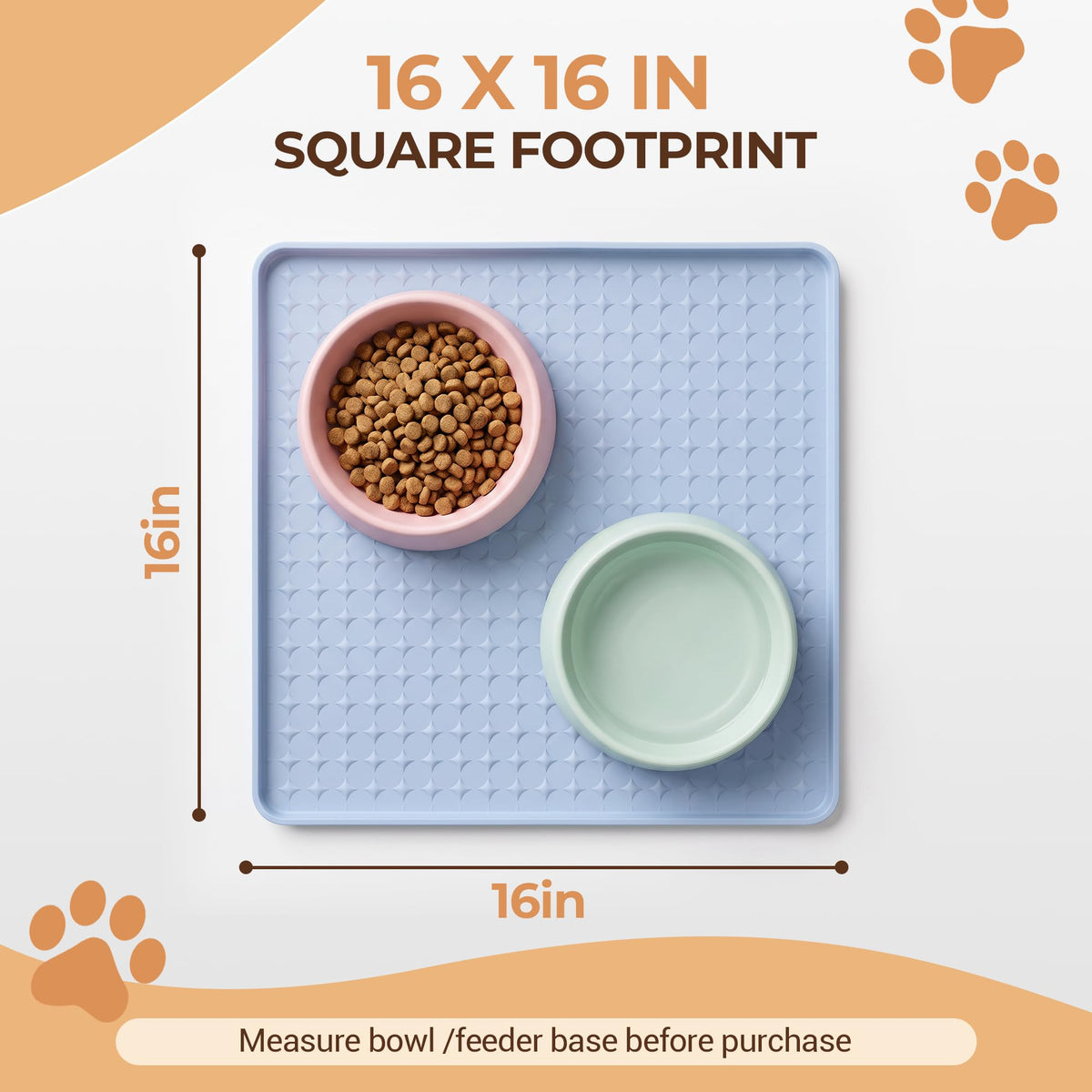 16 x 16 in Small Silicone Pet Food Mat for Dog & Cat Bowls Blue (Blue / 16"L x 16"W)