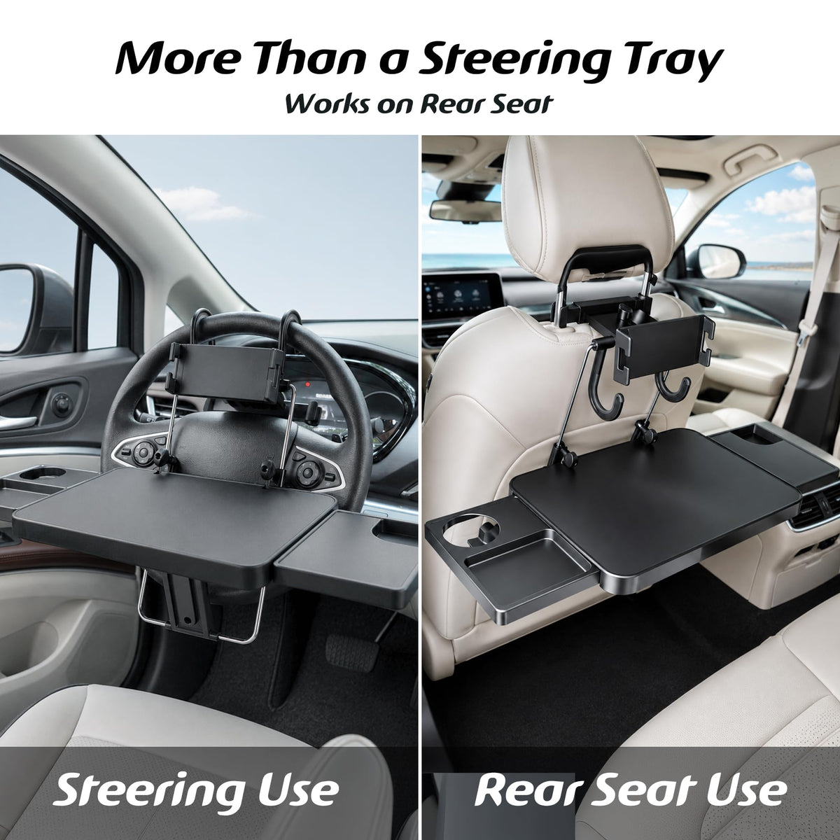 Large Car Steering Wheel Tray Back Seat Headrest Tray with Phone Holder (17.5")