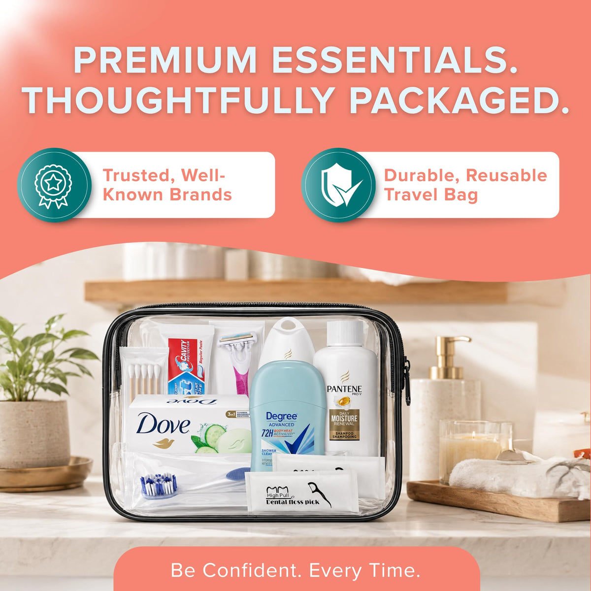 Travel Essentials For Women TSA Approved Toiletry Bag & Travel Size Kit (1 Pack)