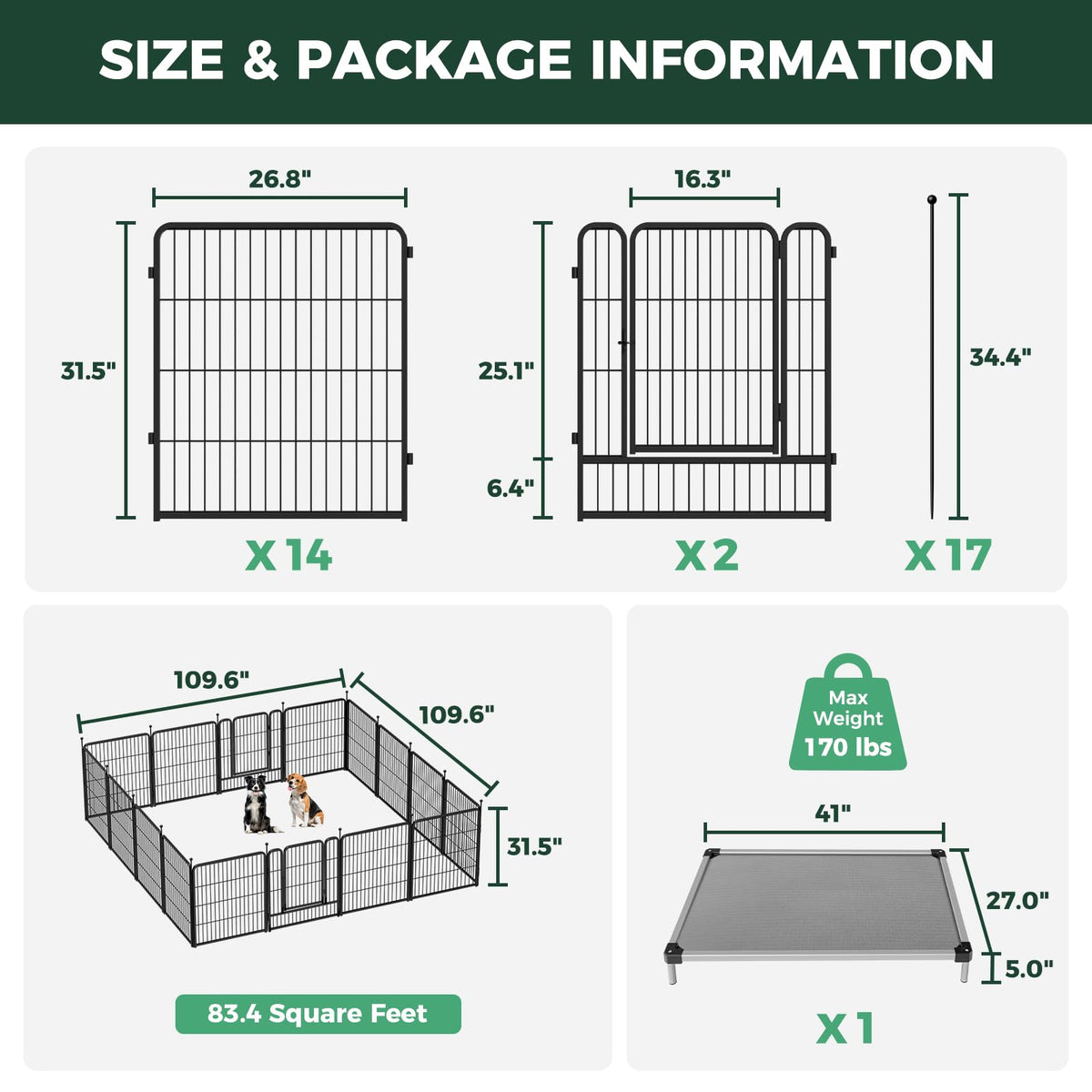 Rollick Dog Playpen with Padded Dog Bed (Black / 32"H)