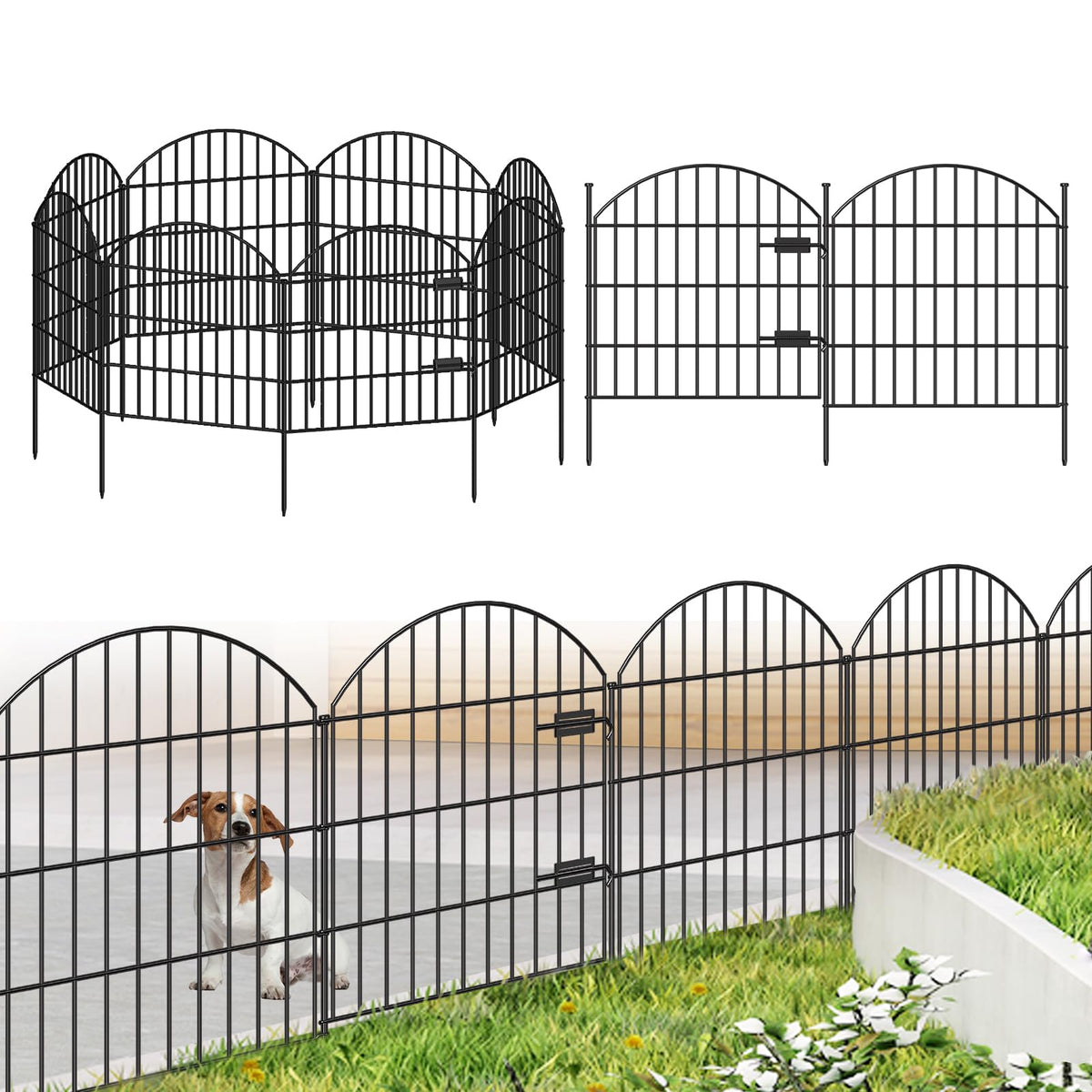 Metal Garden Fence with Gate 28 in x 18.7 ft (28"Hx18.7ft (Gate+7Panels))