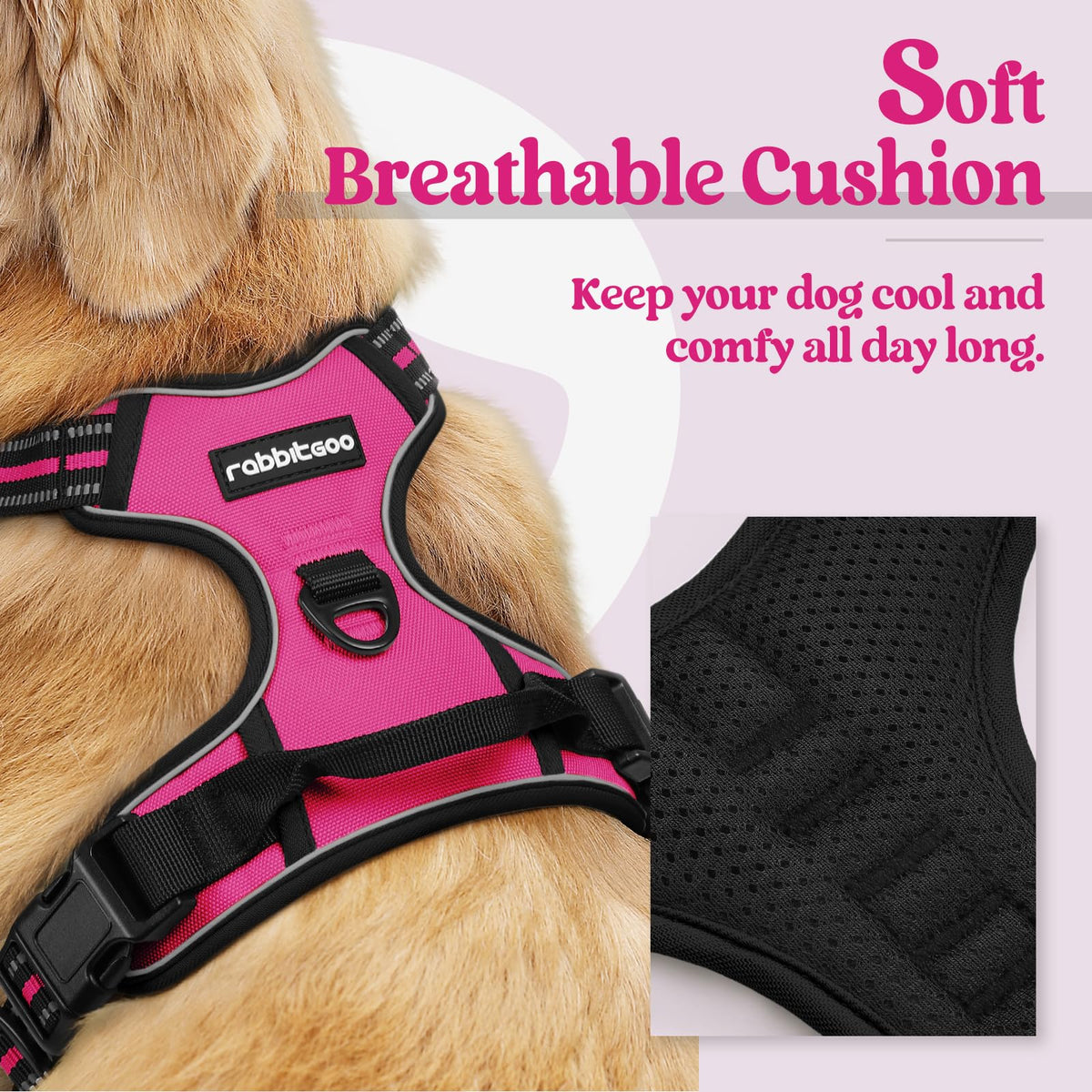 Dog Harness No Pull for Large Dogs with 2 Leash Clips (X-Large / Hot Pink)