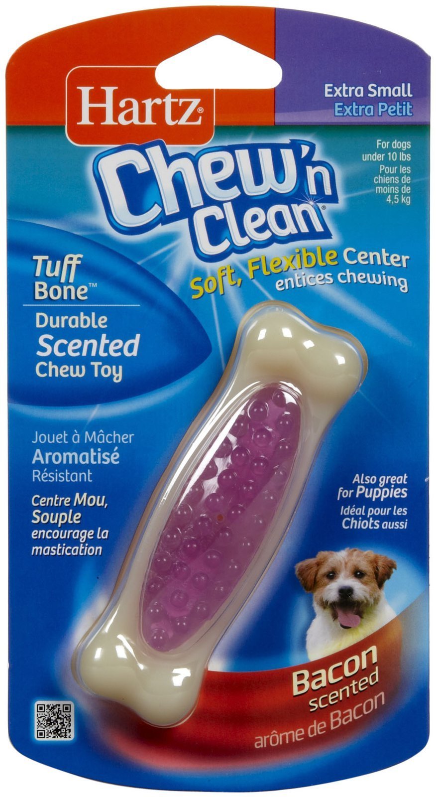 Chew 'n Clean Tuff Bone Bacon Scented Dental Dog Chew Toy (Extra Small / blue, purple)