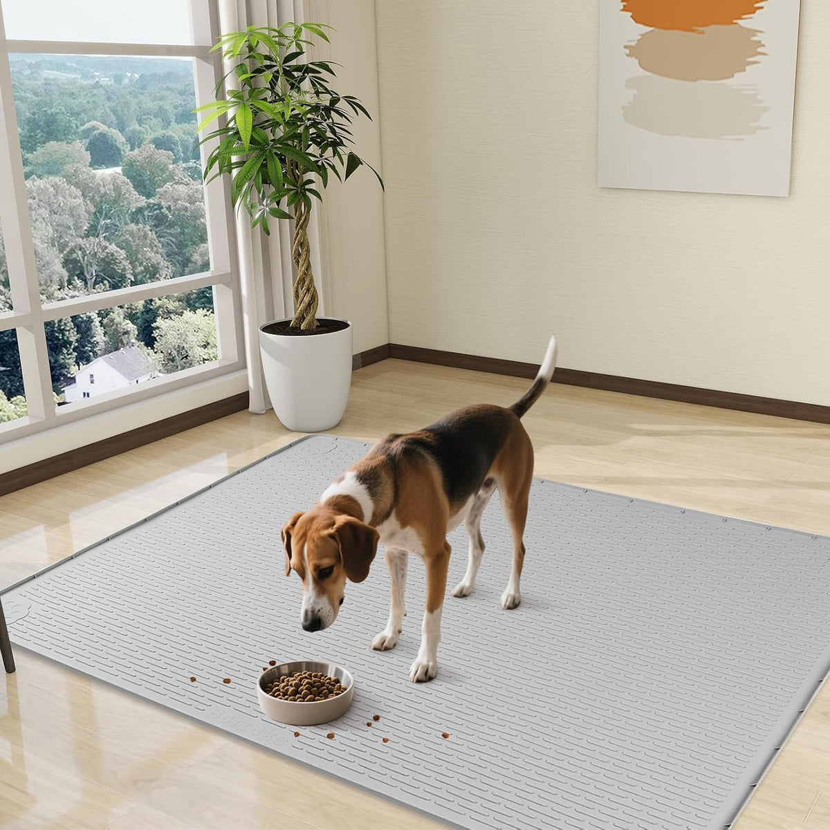 Dog Food Mat 70''x45'' Extra Large Dog Mat for Food and Water (70"L x 45"W / Light Grey)