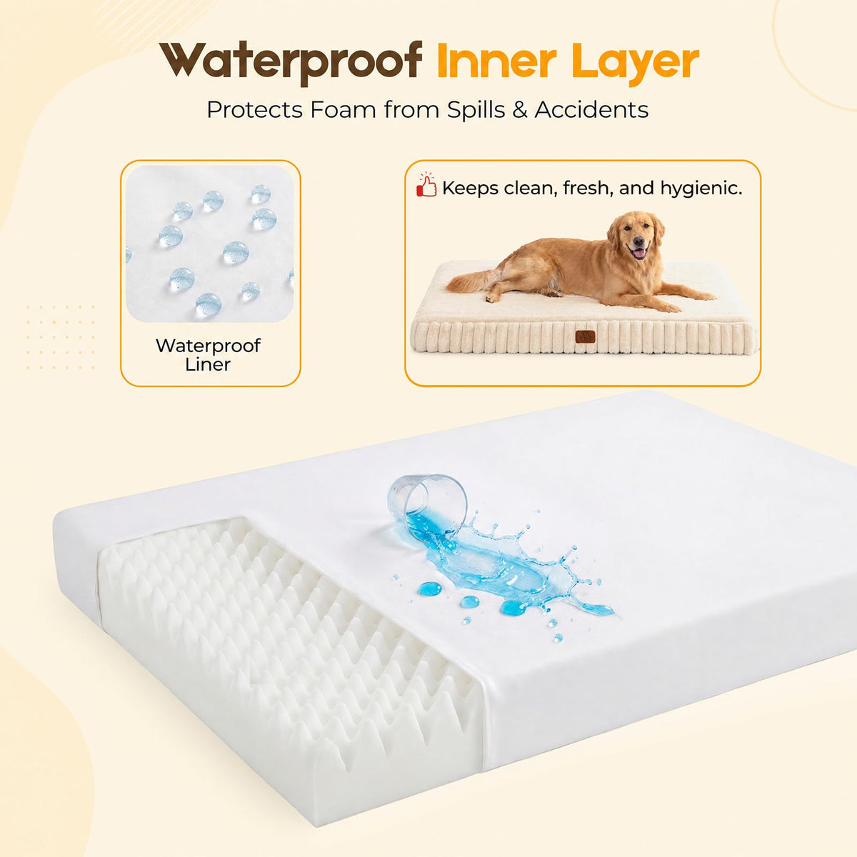 Orthopedic Dog Bed for Large Dog (Cream / 35"x22"x3")
