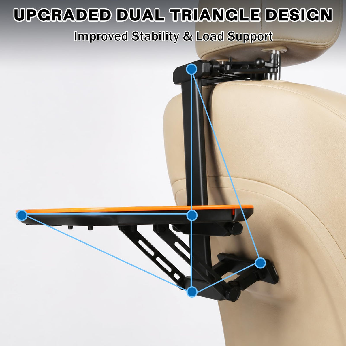 Large Car Tray Table for Back Seat with Adjustable Height (Orange)