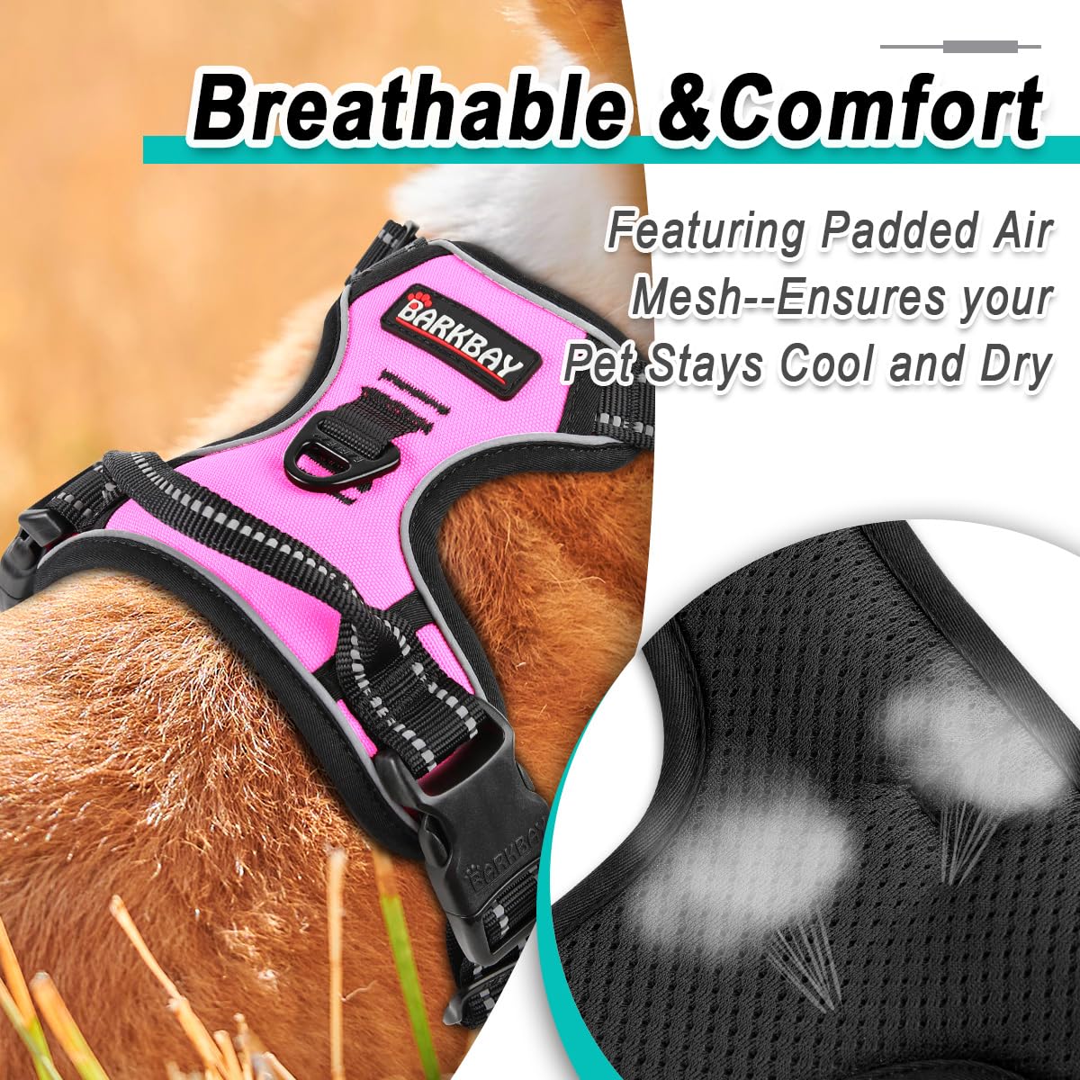 Dog Harness for Small Sized Dog No Pull 2 Leash Clips Dog Vest (Pink / Small)