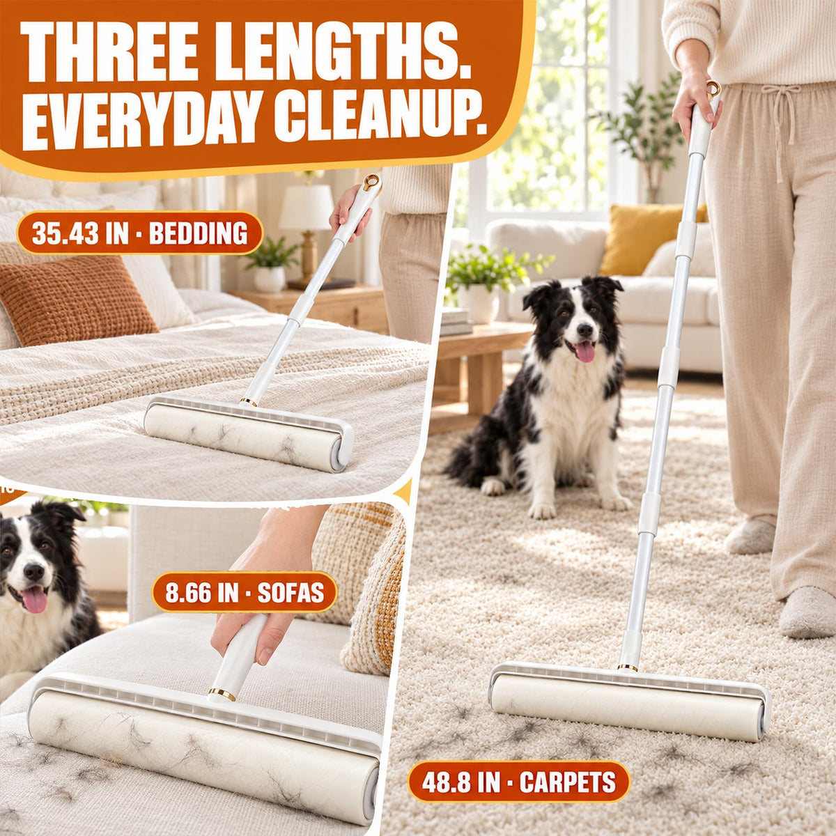 14.17" Large Extra Stick Lint Roller with Long Handle 4 Rolls 400 Sheets (6-roll 14.17-inch)