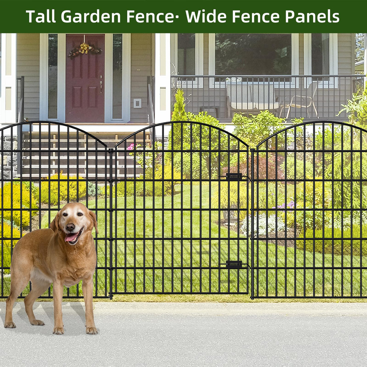 Heavy Duty Metal Garden Fence with Gate 43.2 in x 14.75ft (43.2"Hx14.75ft (Heavy Duty With Gate))