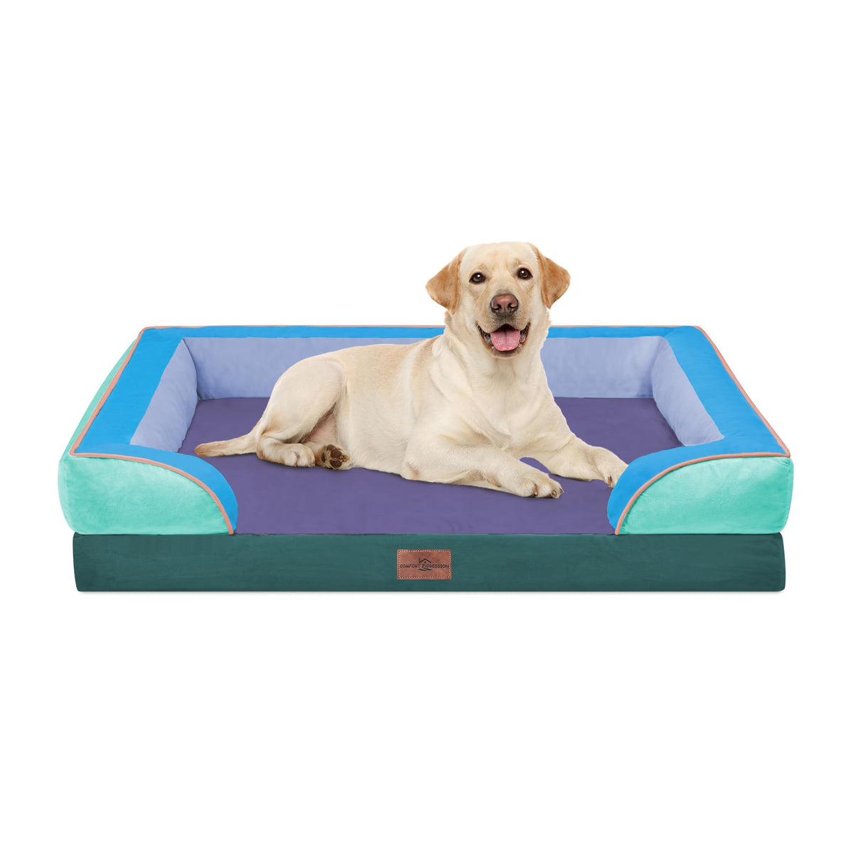 Orthopedic Dog Bed for Extra Large Dogs with Bolster (42.0"L x 30.0"W x 8.5"Th / Violet Tide)