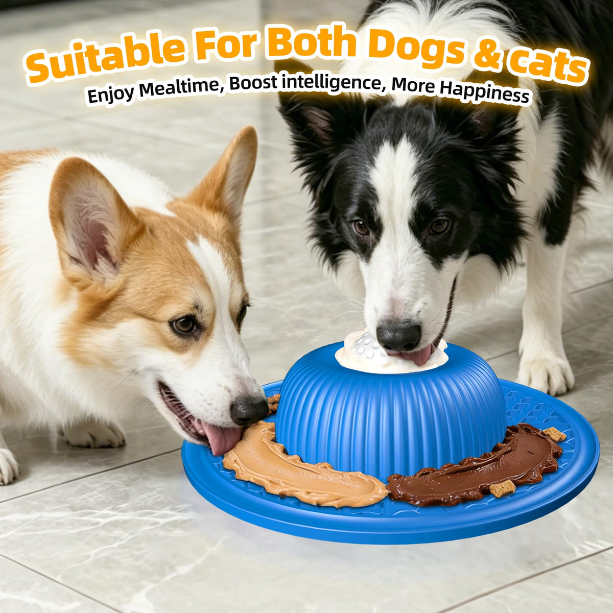 Multi Purpose Silicone Slow Feeder & Lick Mat for Dogs & Cats (Blue)