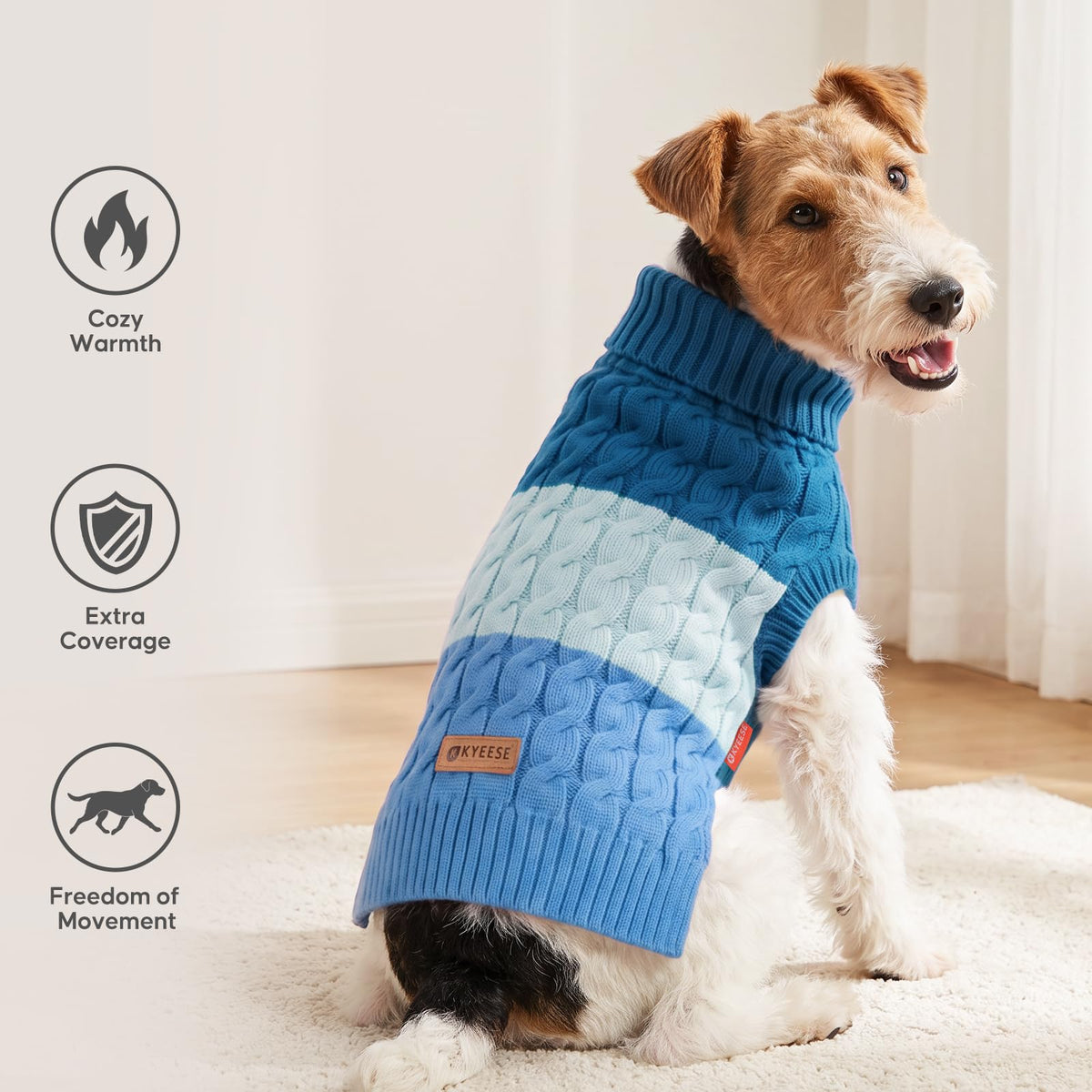 Turtleneck Dog Sweater for Small Dogs Color Block Thermal Knit (Small / Blue)