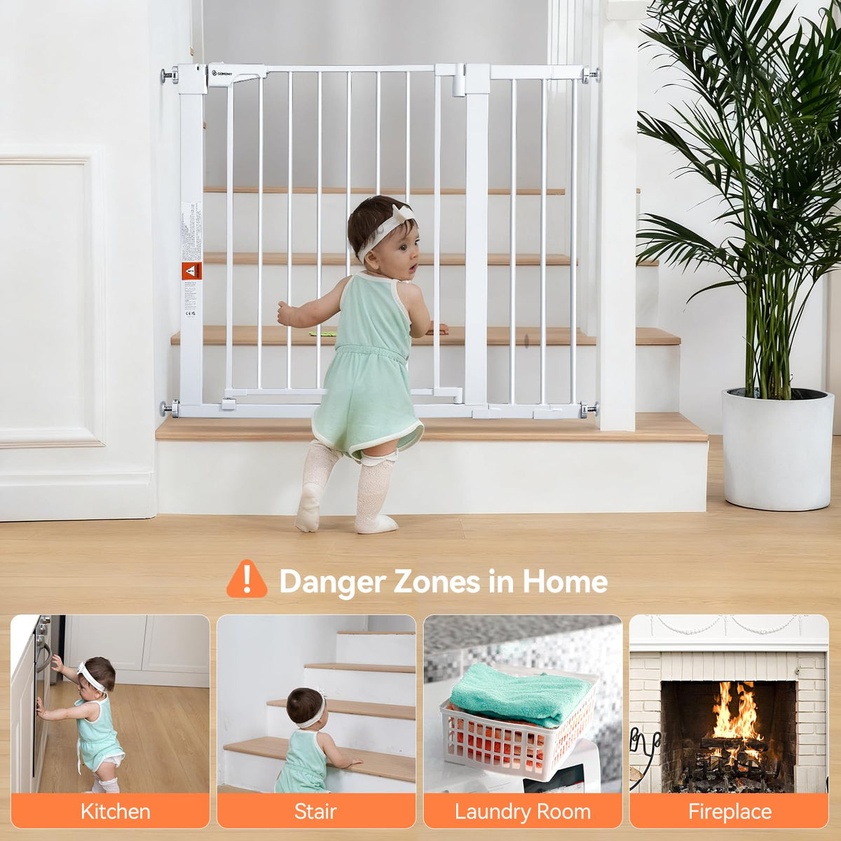 30" Tall Baby Gate for Stairs Doorways (30"Tall 40.5"Wide / White)