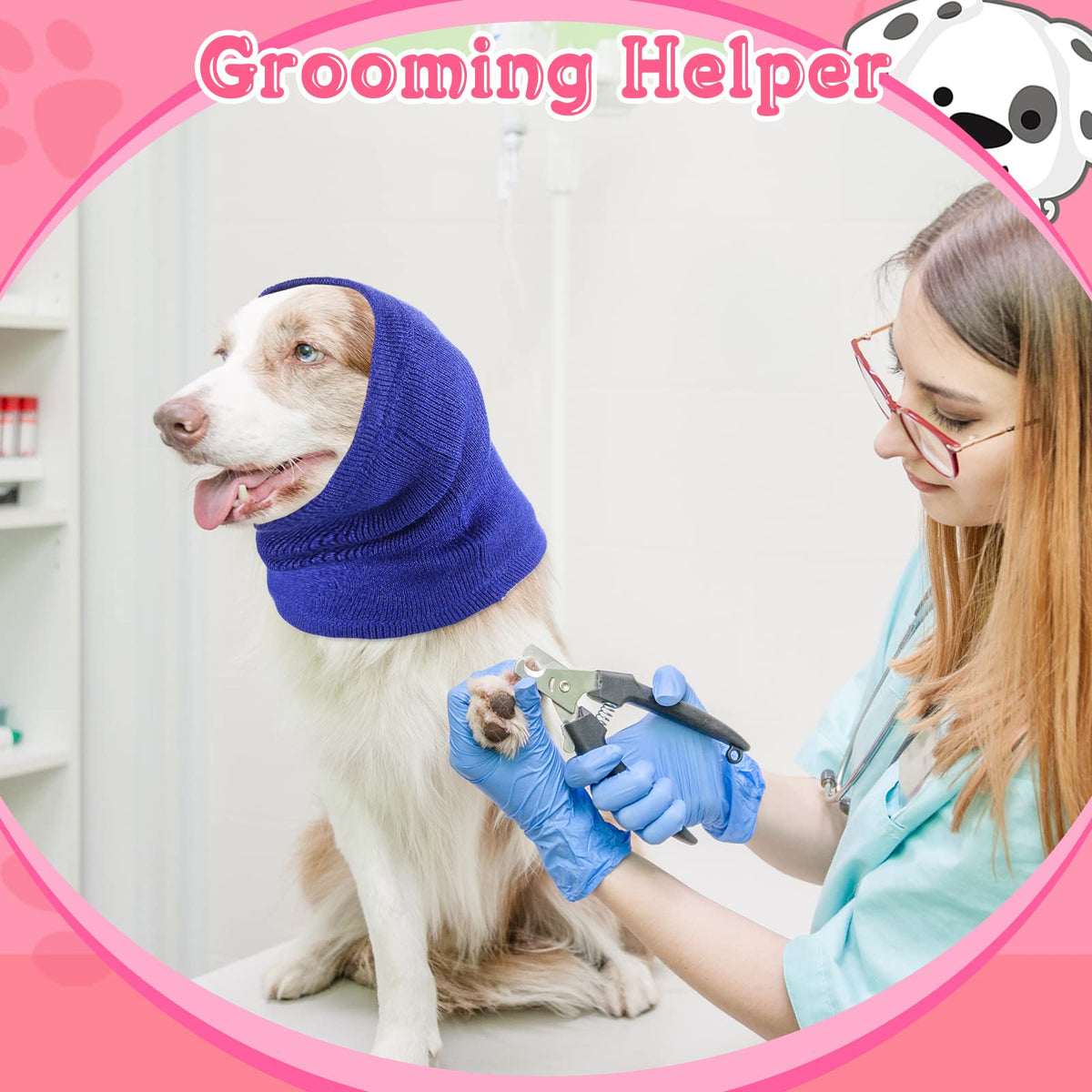 4 Pcs Dog Snoods Pet Ear Wrap Cover Sound Proof Muffs for Barking and Bathing Warm Winter Scarf for Calming (Gray, Pink, Blue, Purple / S,M,L)