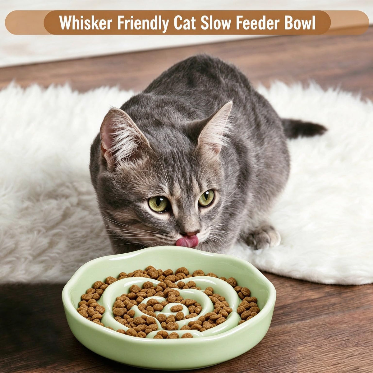 Slow Feeder Cat Bowl Set of 2 (Milk green)