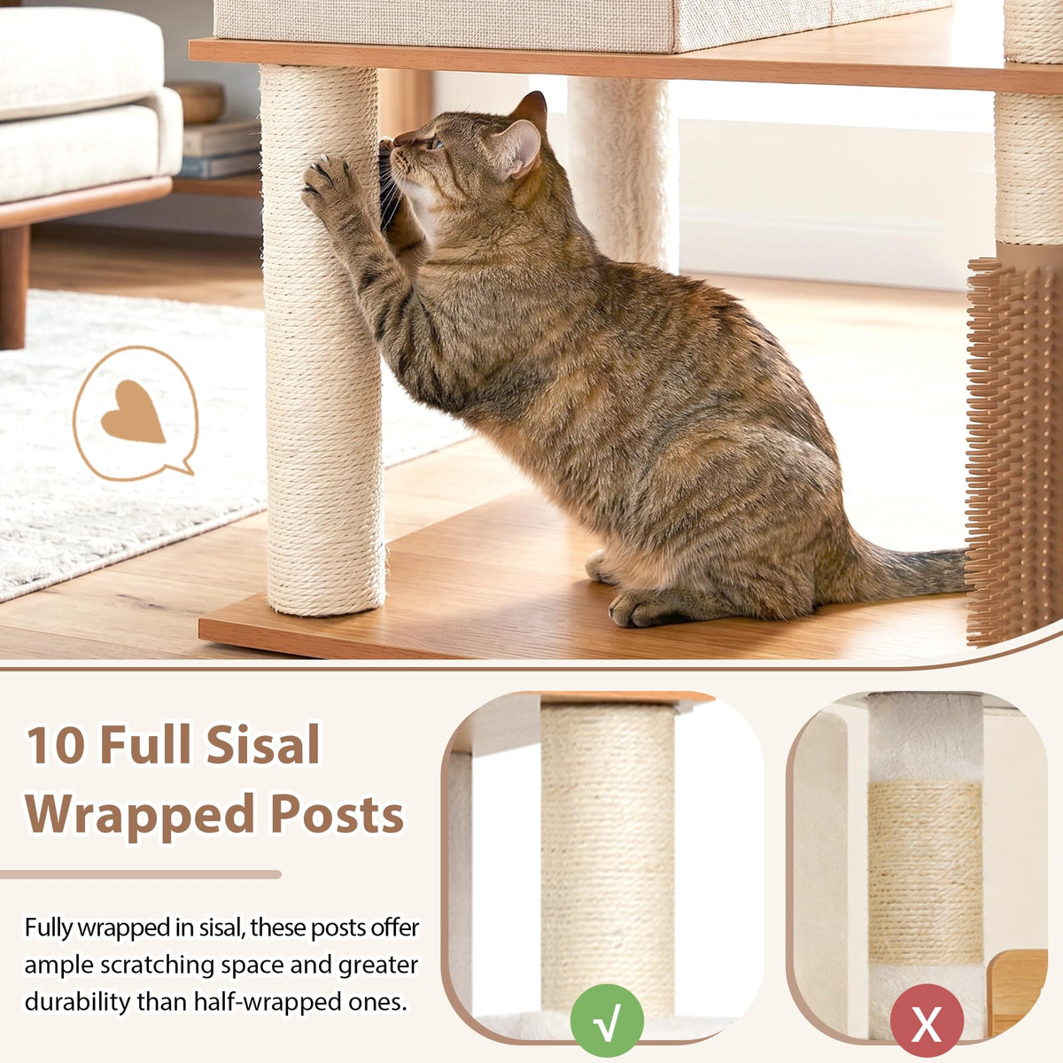 Cat Tree Wooden Multi (Earth Brown / 75.98 inches)