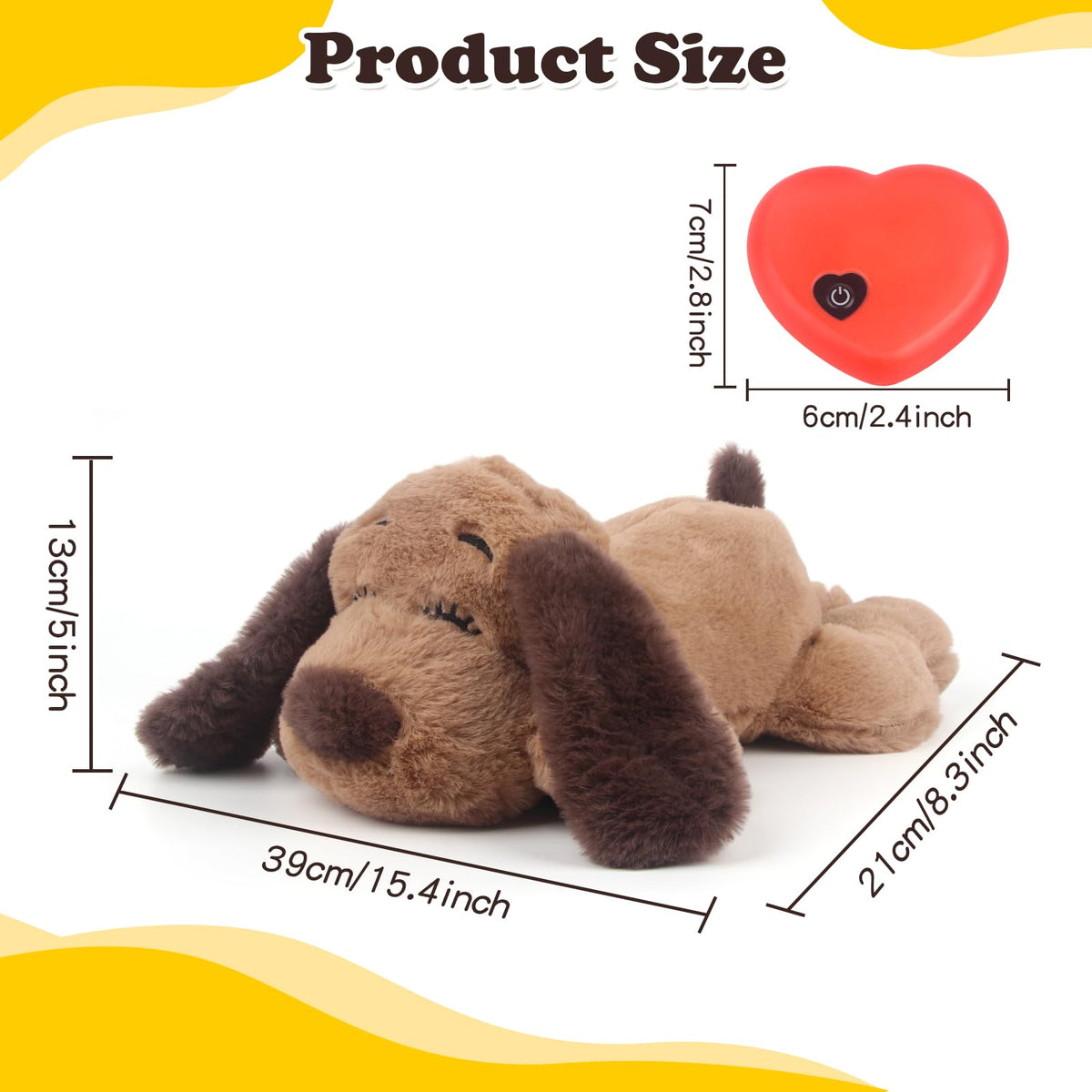 Heartbeat Puppy Toy Dog Anxiety Relief Calming Aid Heartbeat Stuffed Animals Pet Comfort Cuddle Sleep Aid Puppy Behavioral Training Aid Toy for Dog Cat (Brown-A)