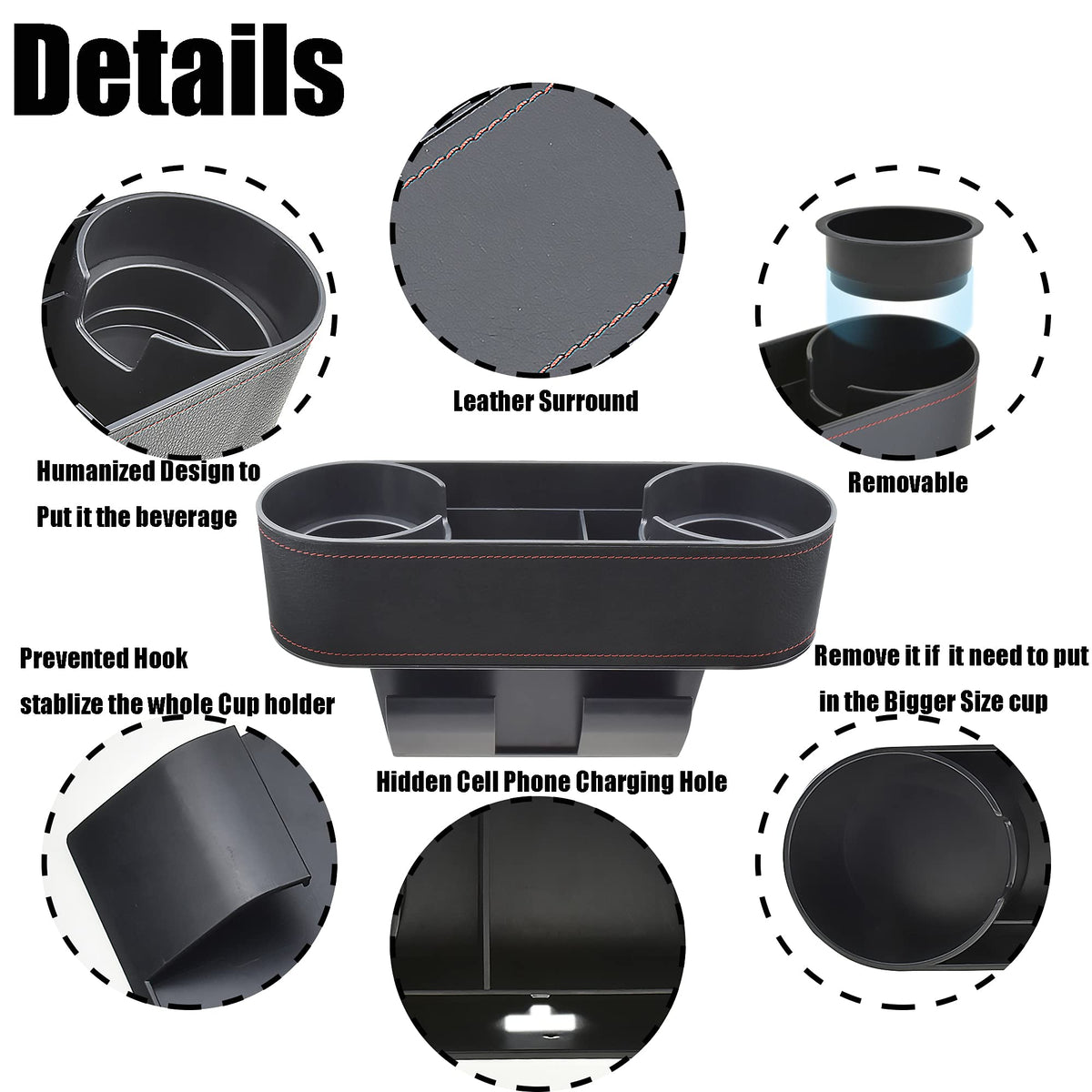 Console Side Pocket Cup Holder for Car (Slim-Black)