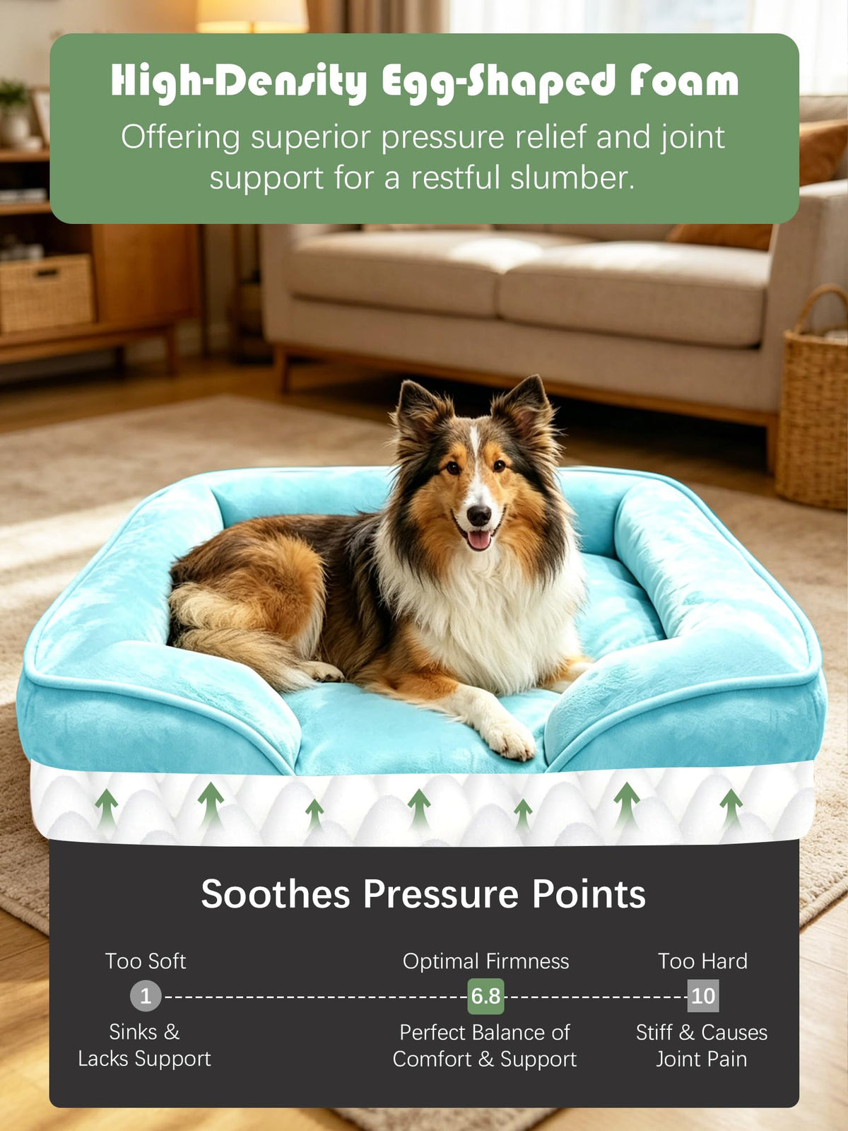 Orthopedic Dog Bed with Sides (38.0"L x 28.0"W x 6.5"Th / Ice Blue)