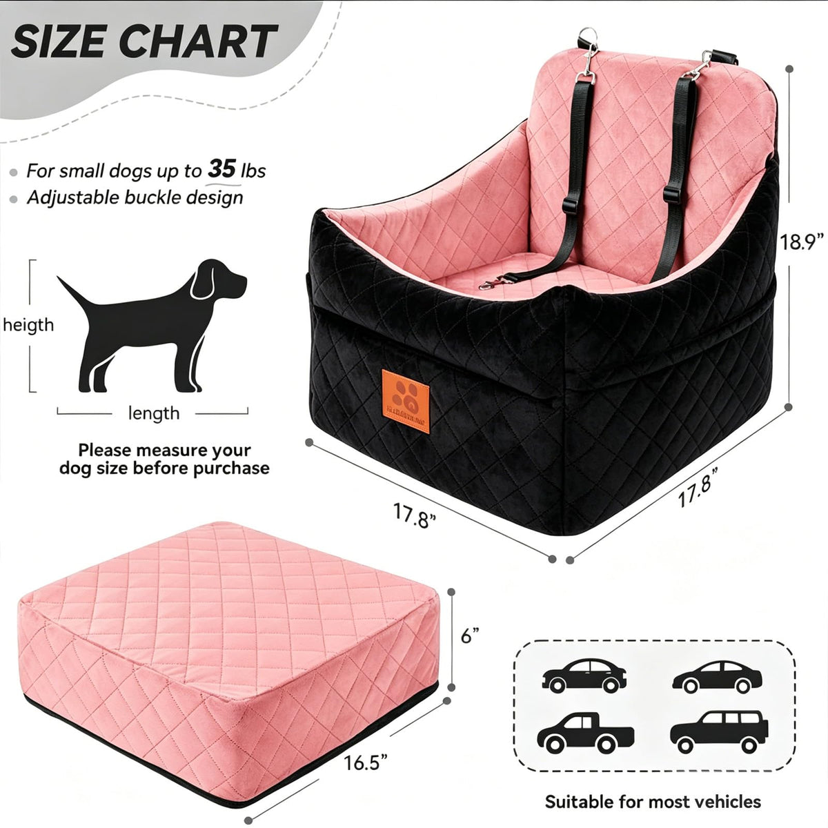 Dog Car Seat for Small (Black/Pink)