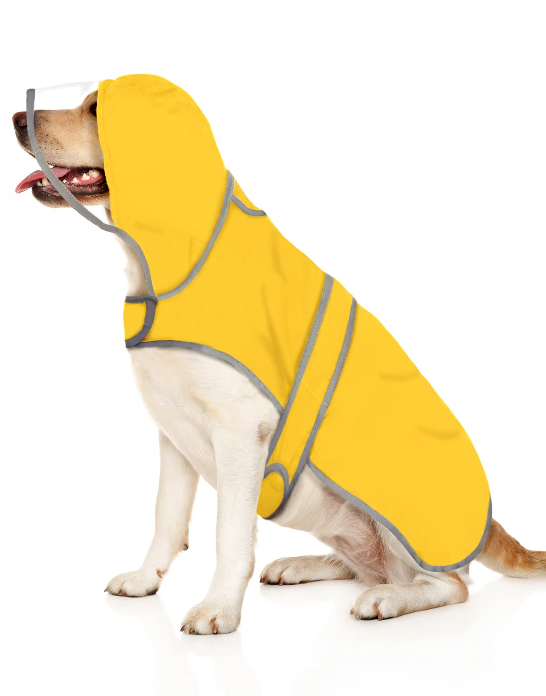 Clear Hooded Dog Raincoat Jacket Poncho with Dog Leash Hole Yellow XXL (XX-Large / Yellow)