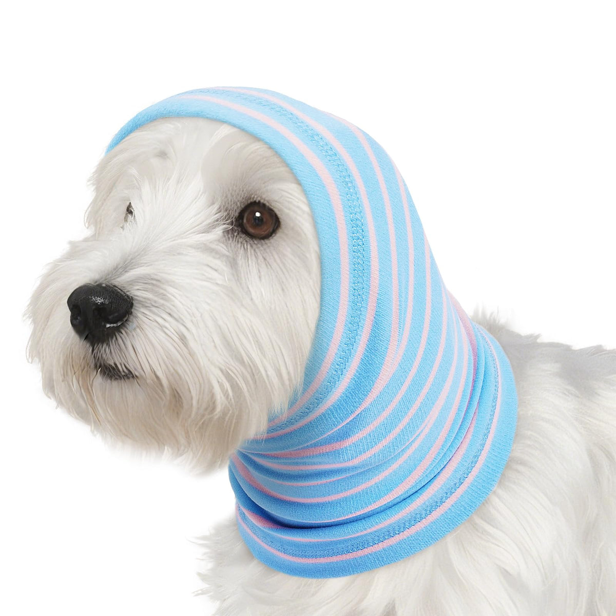 Calming Hoodie Dog Grooming Ear Cover Anxiety Relief (M(Head Girth: 11.8in-19.7in) / BlueStriped)