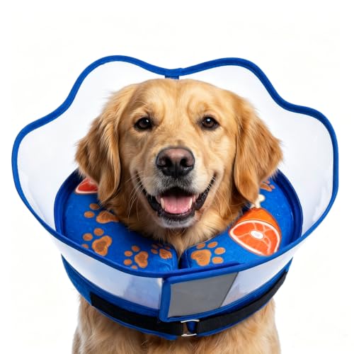Inflatable Dog Cat Cone Collar with Transparent Shield for After Surgery (L(Neck:15"-20"))