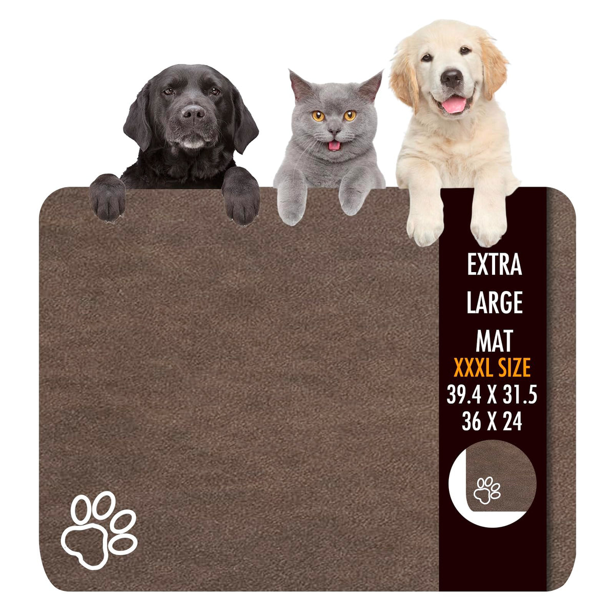 Dog Food Mat 39.4"x31.5" Largest Absorbent Dog Mat for Food and Water (39.4"L x 31.5"W / Dark brown)