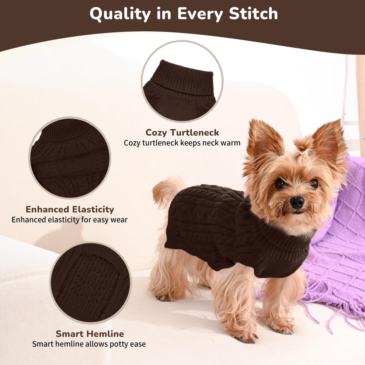 Dog Sweater 2 Pack for Small Dogs (Oatmeal & Brown / Small)