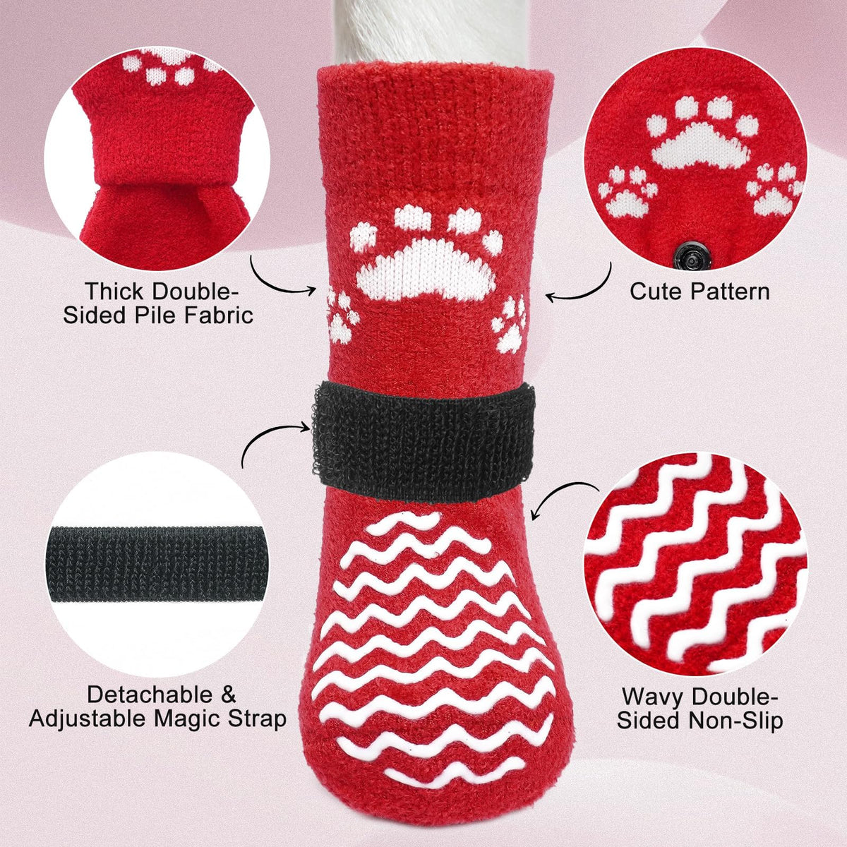 Anti Slip Dog Socks to Prevent Licking Paws for Hot Pavement (Thick Red / X-Large)