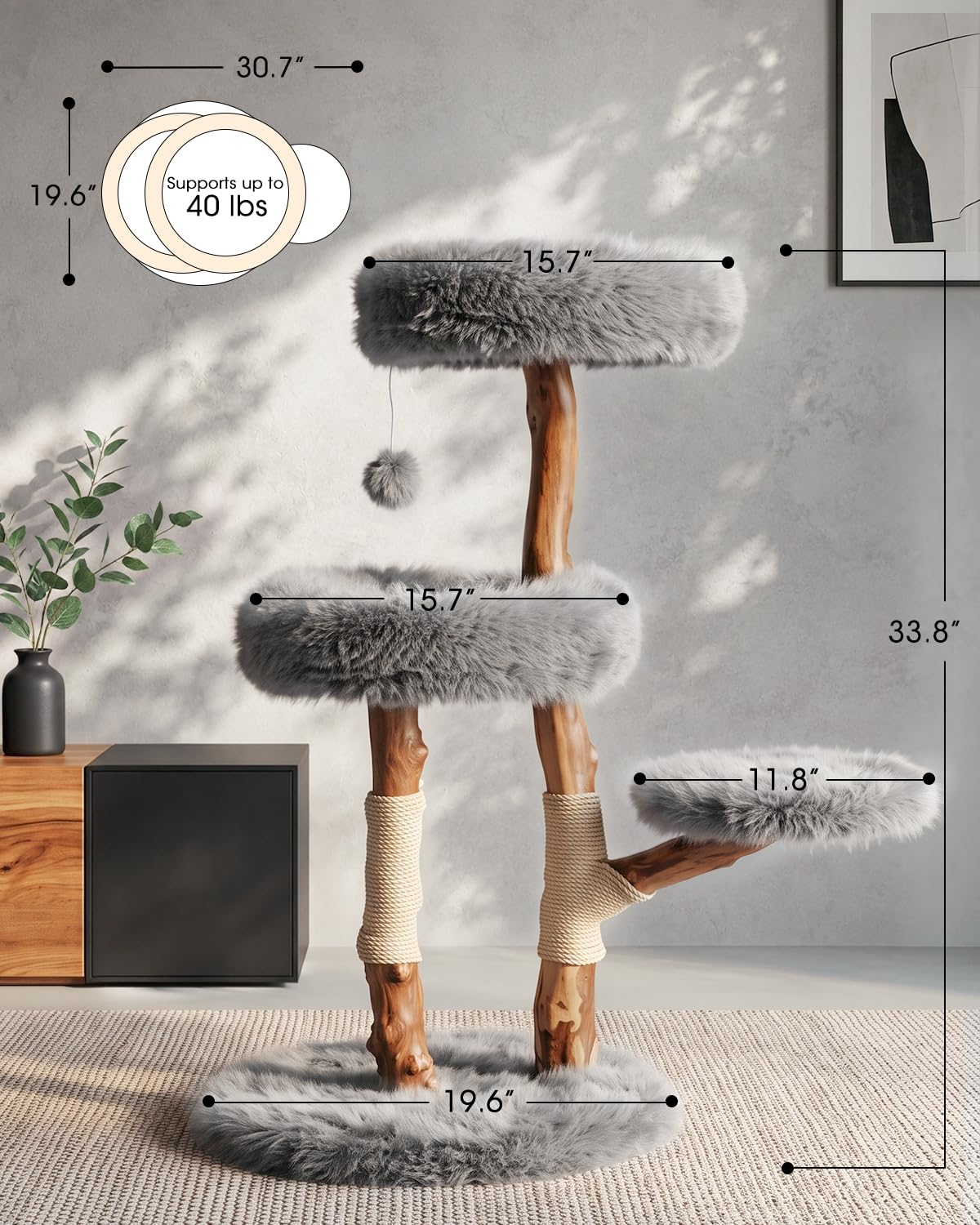 Solid Wood Cat Tree (Charcoal Grey / Small)