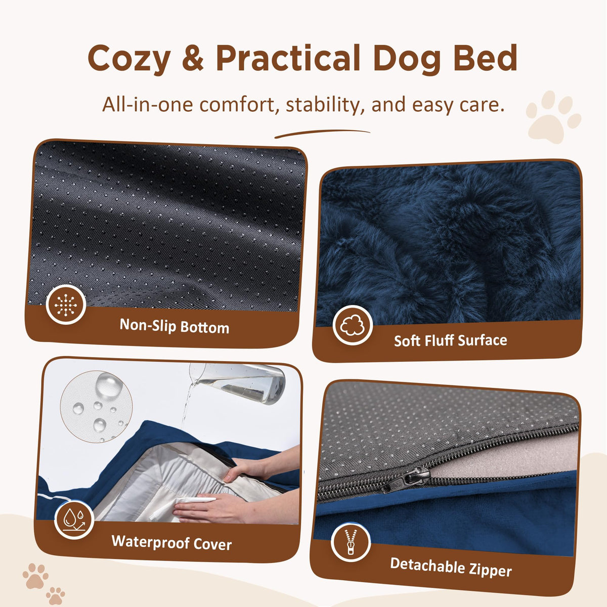 Waterproof Orthopedic Dog Bed for Medium Size Dog (30.0"L x 20.0"W x 7.0"Th / Navy Blue)