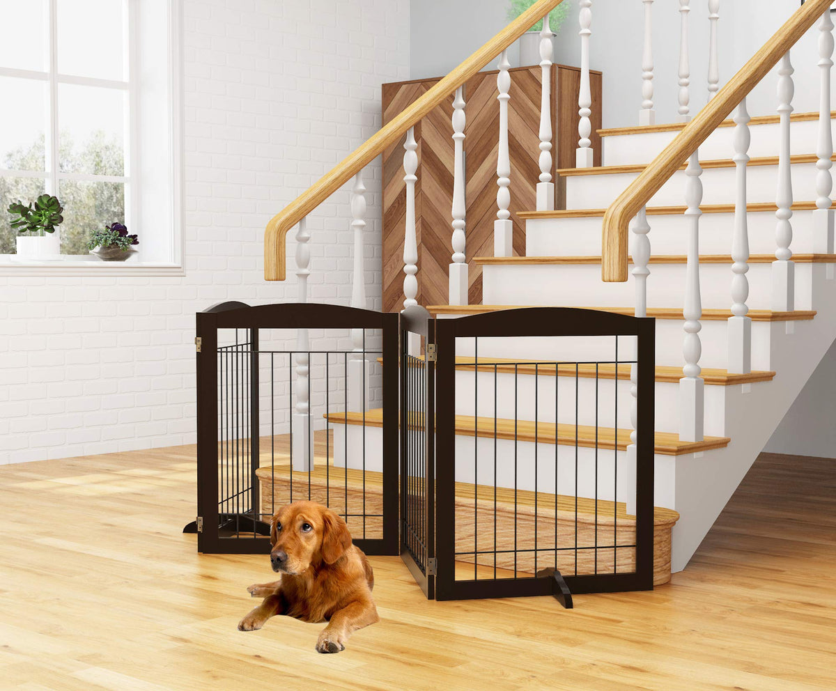 Extra Wide Foldable Dog gate for Doorway (Espresso / 【4 Panels】96"W x 32"H)