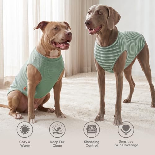 2Pack Waffle Dog Shirt for Medium Large Dogs Striped Dog Sweater (XX-Large (28-50lbs) / 2Pack(Green+Striped))