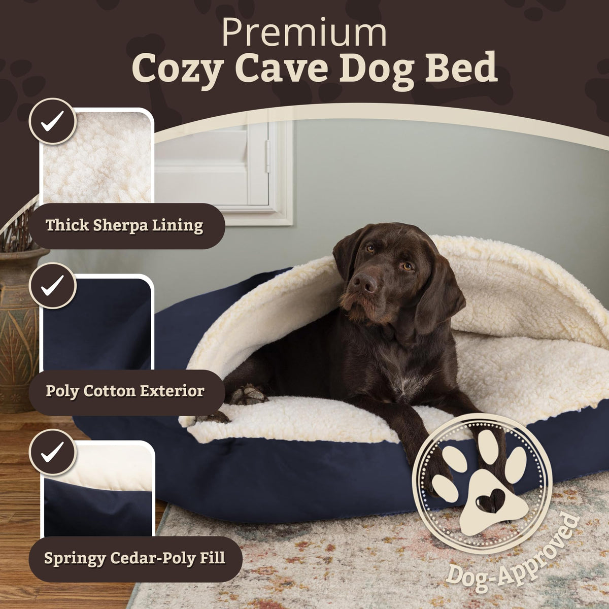 Rectangle Cozy Cave Dog Bed (Navy / Extra Large)