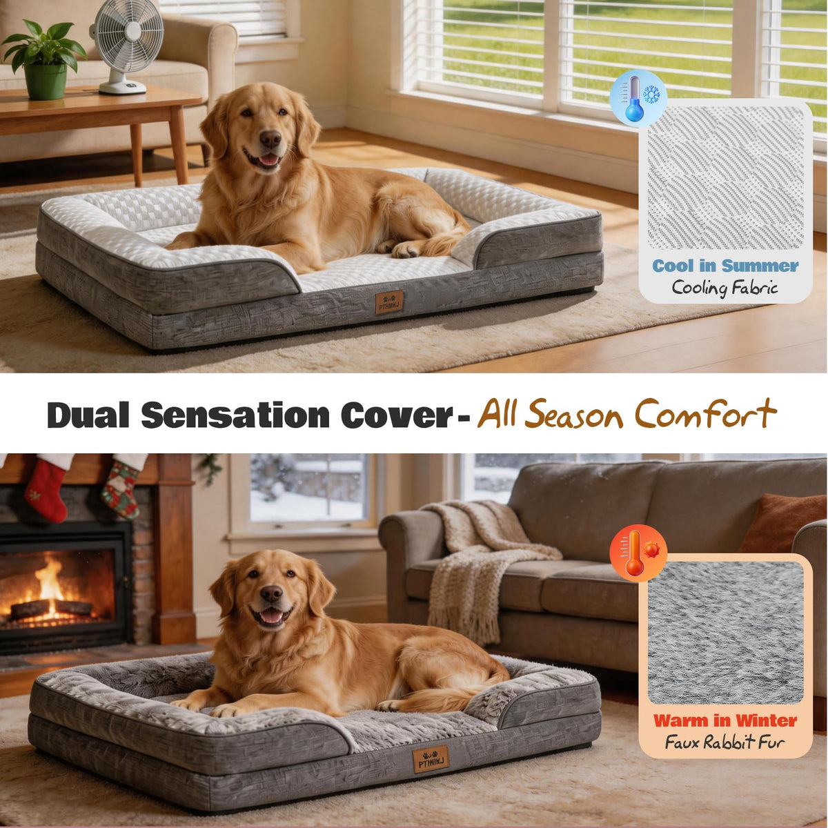 Orthopedic Extra Large Dog Bed (Dark Grey / 44.0" L x 31.5" W x 7.5" Th)