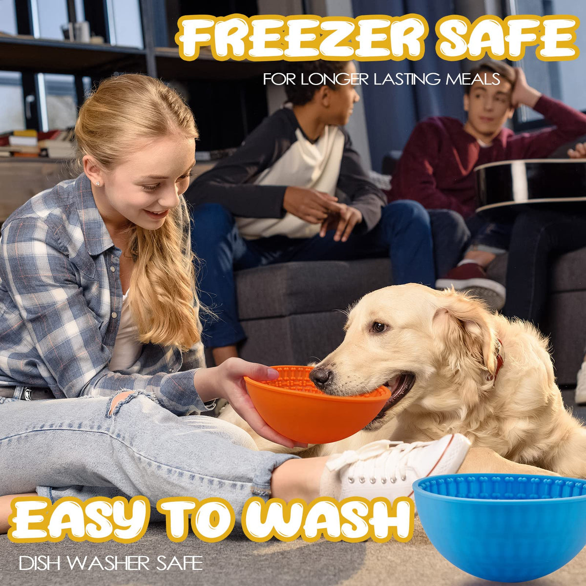 2 Pcs Dog Lick Bowl (Blue, Orange)