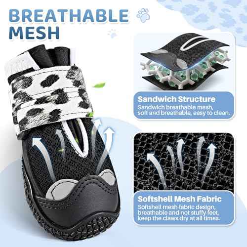 Dog Shoes for Large Small Medium Dogs (Black White / #4 (Width 2.2 inch) for 33-44 lbs)