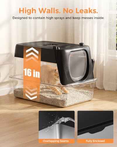 XL Stainless Steel Cat Litter Box with Lid (Black / 24" L × 16" W × 16" H)