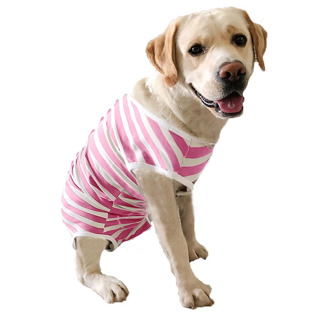 Dog’s Recovery Suit Post Surgery Shirt for Female Male Dog (2xl / pink white stripe)